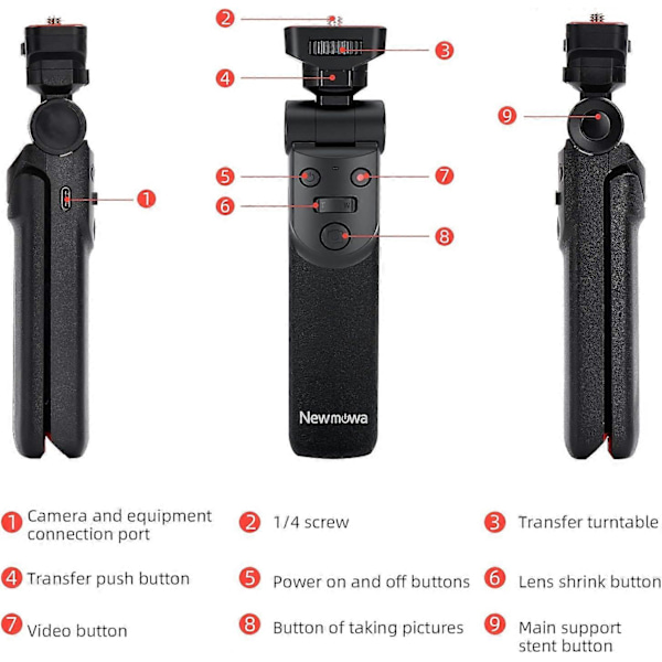 Lättviktigt Portabelt Fjärrkontroll Mini Stativ Handhållet Fotograferingsgrepp för Sony ZV1 RX100 VII M1 M2 M3 M4 M5 M6 M7 A6000 A6100 A6300 A6400 A6500 A6600