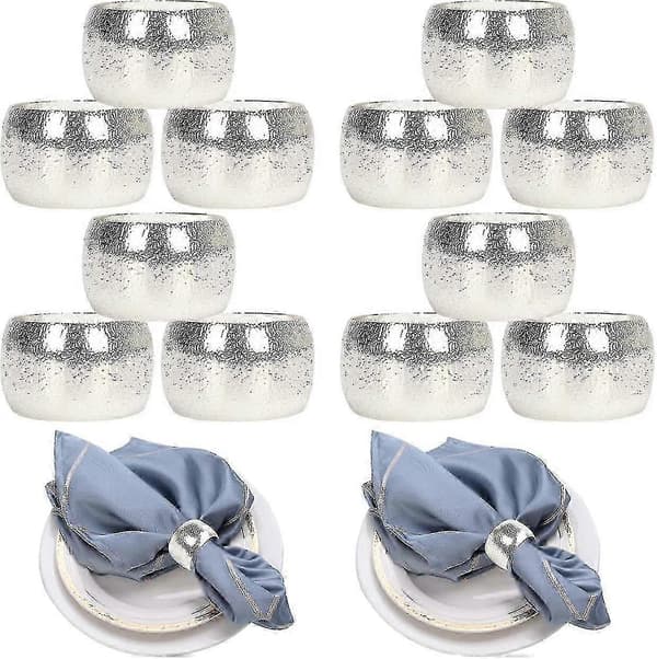 Set med 12 Antika Silverfärgade Runda Servettringar