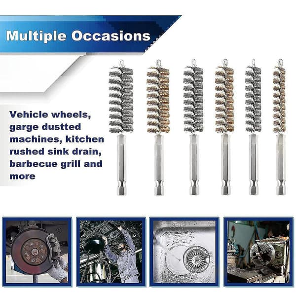 12 stk. Wire Bore Brush Bore Rengjøringsbørste Sett Rustfritt Stål Wire Twisted Brush For Drill Imp