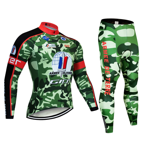 2023 Team Camouflage Cykeljackor 20D Pad Pants Kostym Ropa Ciclismo Herr långärmad Cykel Maillot Culotte Cykeltröja Cycling Clothing 3 5XL