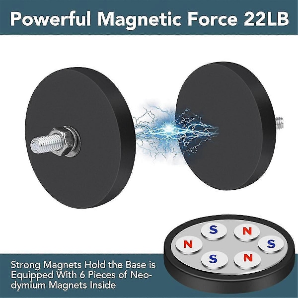 Kumipinnoitetut magneetit, 22 lbs neodyymimagneettipohja M6-kierteellä, magneetti pulteilla ja muttereilla, vahvat magneetit pitävät 6 kpl