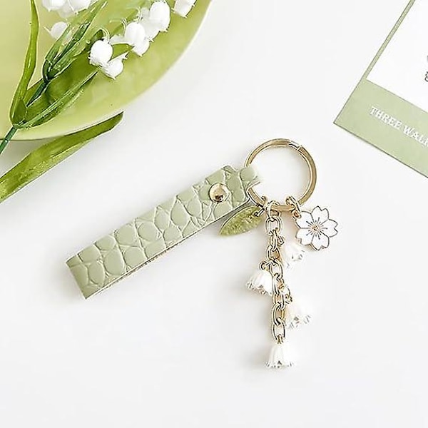 Nukaf Lily Of The Valley Design Blomster Nøgleringe Læderpung Bil Nøglering Til Kvinder Piger Gaver