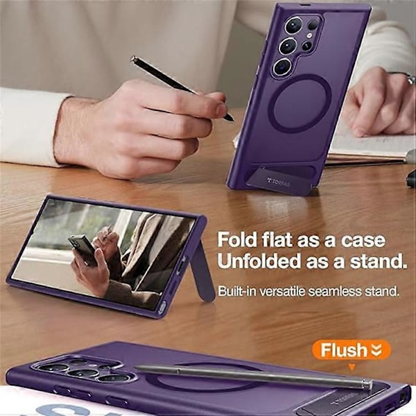 TORRAS Suojakuori Samsung Galaxy S24 Ultralle, Jalusta, TPU+PC Puhelinkuori, Yhteensopiva MagSafe kanssa DarkPurple