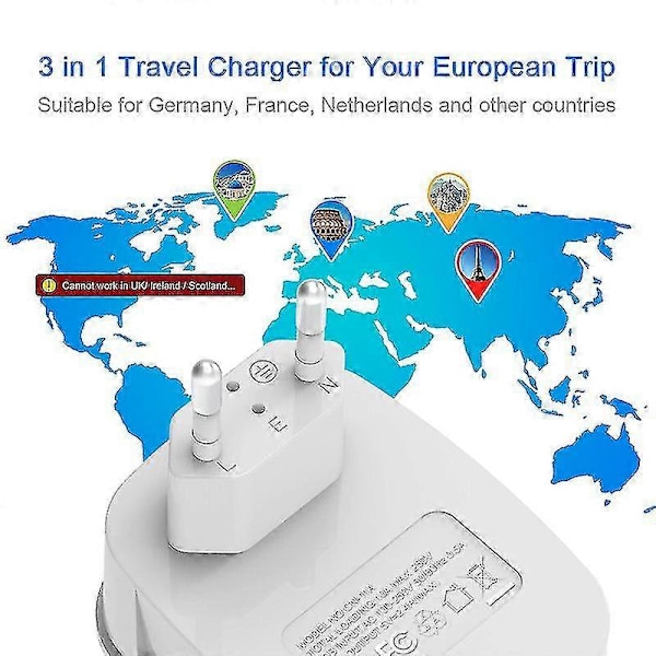 Europeisk Reisepluggadapter, Internasjonal Strømuttaksadapter Med 2 Usb-ZZY