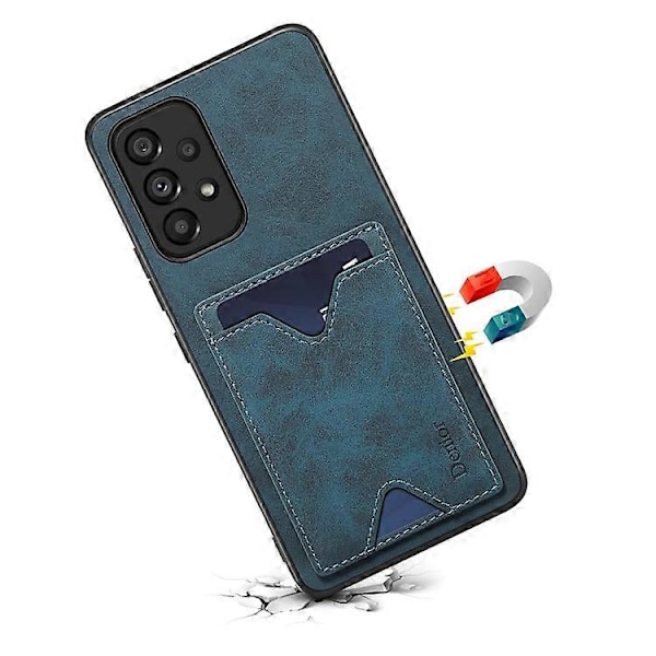 DENIOR Yhteensopiva Samsung Galaxy A53 5G Nahkapäällysteinen TPU-suojakuori Jalustalla ja Korttipaikalla Blue