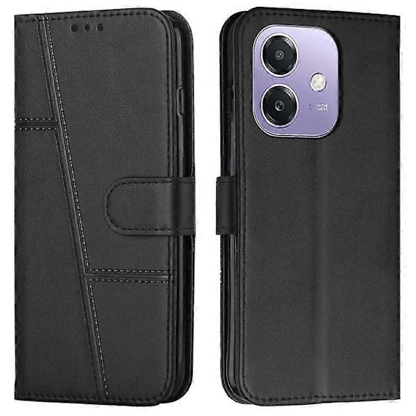 Kompatibel med Oppo A3x 4G / 5G (India) / A3 4G / 5G / A40 4G / A60 5G Deksel Stativ Flip Beskyttende Lær Telefondeksel Black
