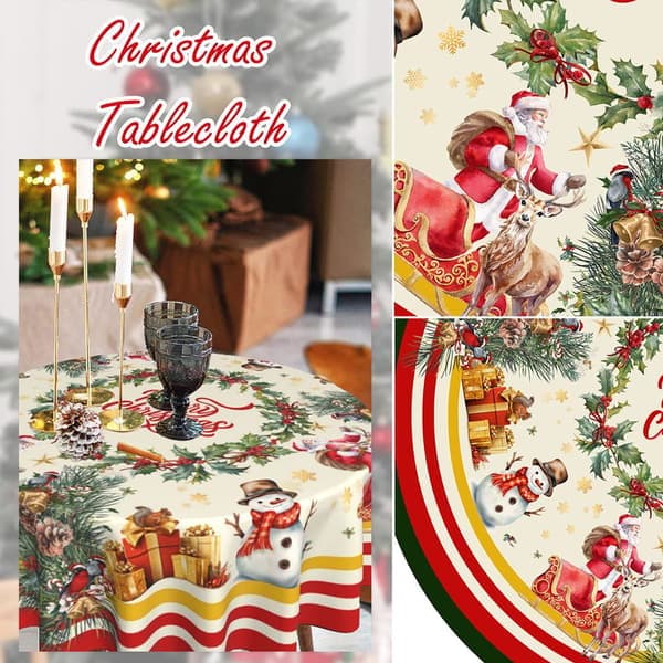 Christmas Tablecloth 152x152cm - Round Snowflake Christmas Tablecloth for Outdoor, Dining Table & Party