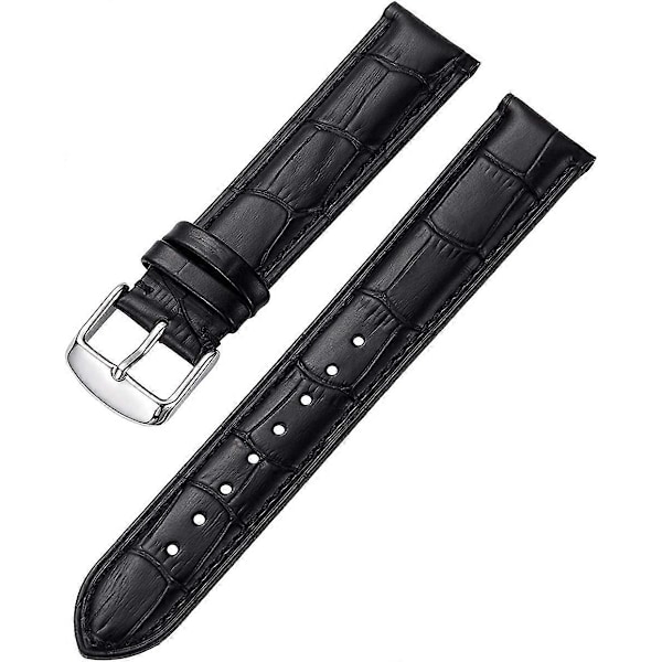 UBIUO Läder Klockarmband Alligatornarv Kalvskinn Ersättningsarmband Rostfritt Stål Spänne Armband för Män Kvinnor-18mm 19mm 20mm 21mm 22mm 24mm-Svart