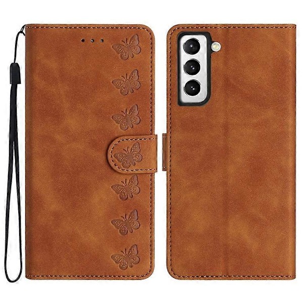 Yhteensopiva Samsung Galaxy S22+ 5G -puhelimelle, lompakkokotelo, folio, läppäkotelo, perhoskuvioitu, roiskesuojattu nahkakansi Brown
