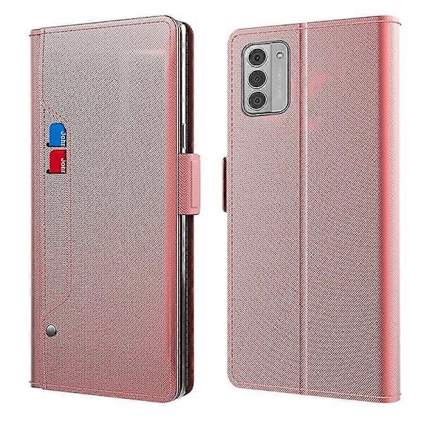 Kompatibel med Nokia G42 Indbygget Spejl PU Læder Telefon Cover Støvtæt Telefon Stand Cover med Kortholder PinkGold