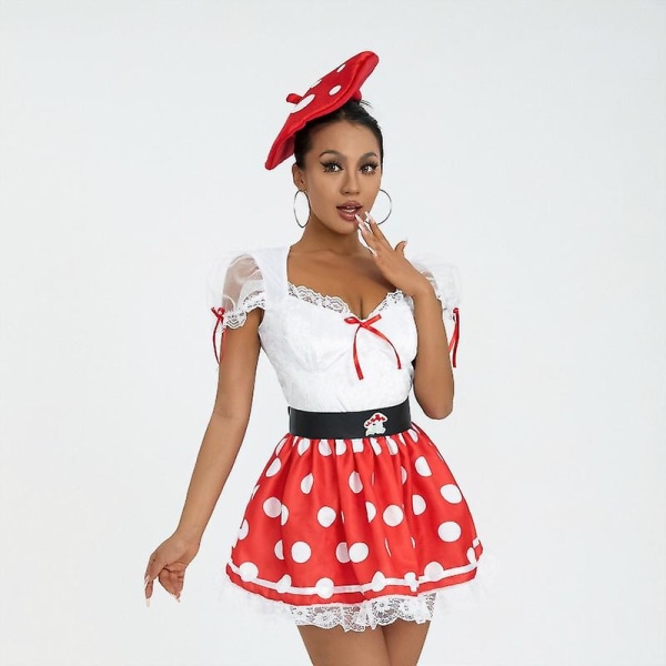 Beeladan 2023 Kvinnor Halloween Mus Kostym Chic Deluxe Puff Sleeve Mrs. Mouse Klänning med Baskerhatt Mode Cosplay Kostymer M