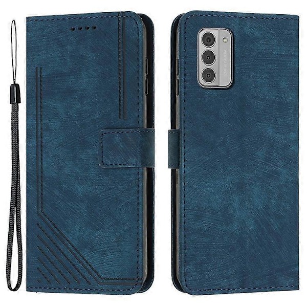 Kompatibel til Nokia G42 telefoncover med prægede linjer, hudvenlig pung TPU+PU læder etui med stativ Azure
