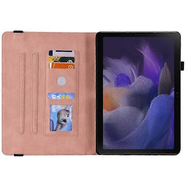 Kompatibelt Läderfodral för Samsung Galaxy Tab A9 med Fjärilsblommor Tryck Tablet Skydd Pink