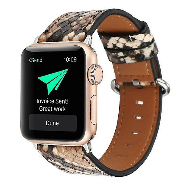 Læder Urrem Kompatibel Med Apple Watch Series 10 9 8 7 SE 6 5 4 3 2 1 42mm 41mm 40mm 38mm Slangeskindsprint Armbånd DarkBrown