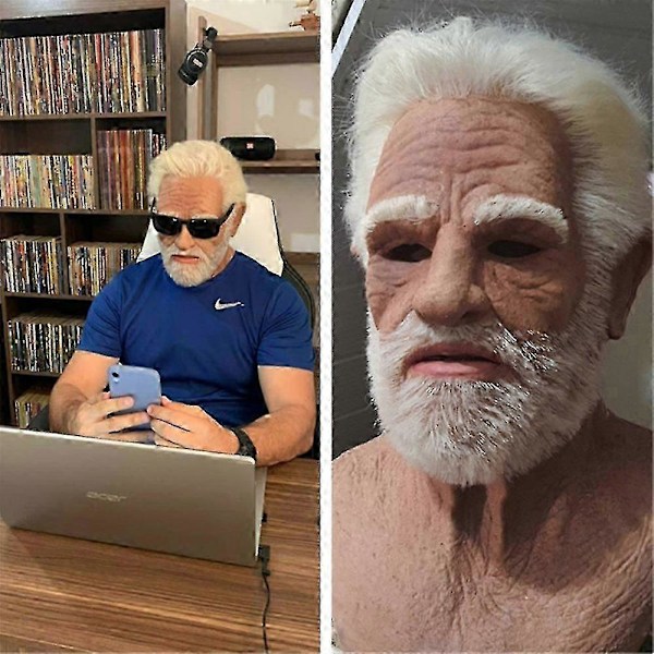 Gammal Mans Ansiktstäckning Realistisk Mask Halloween Läskig Rynka Gammal Person Vuxen Mask-aab