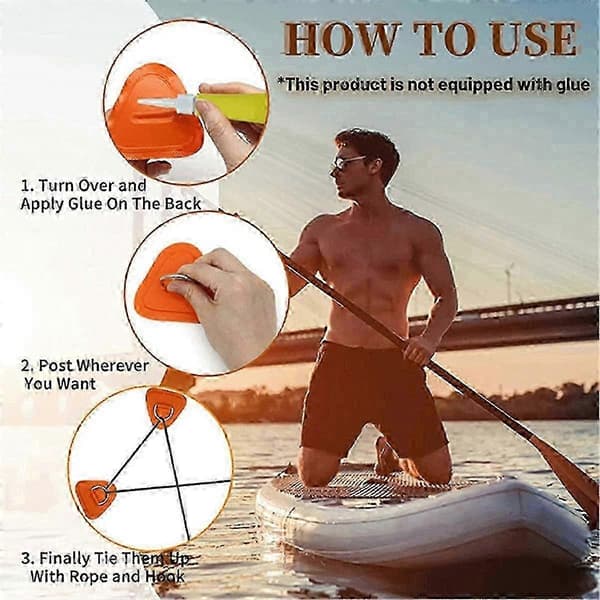 6 stk. D-ring Patch til oppustelig båd Kajak Dinghy Sup, D-ring PVC Patch Stand-up Paddleboard Kano Rafting Sort
