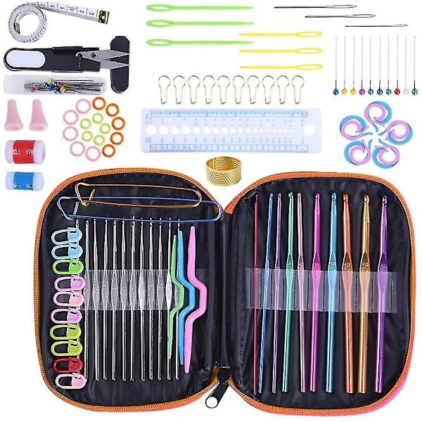 100 st Virkningsset med Garn Sticknålar Syverktyg Stickmätare DIY Hantverksverktyg Kit (orange)