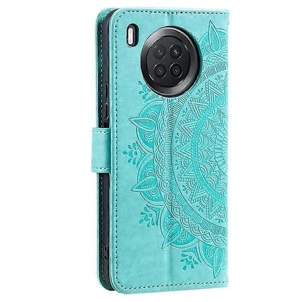 Präglad Mandala Blomma Fullständigt Skydd PU Läder + Mjuk TPU Ställ Plånboksfodral med Rem Kompatibel med Huawei nova 8i Green