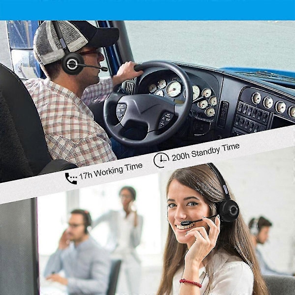 Trucker Bluetooth Hörlurar, Trådlöst Headset Med Mikrofon För PC, Bluetooth Hörlurar Med Mikrofon Brusreducering, För Mobiltelefoner, Dator