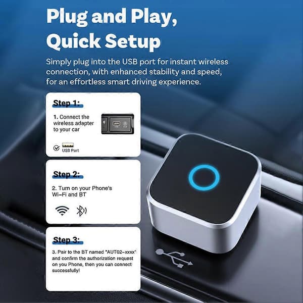 2 i 1 Trådløs CarPlaya Androids Auto Dongle Hurtig Auto-Tilslutning Plug Play Opsætning Biltilbehør