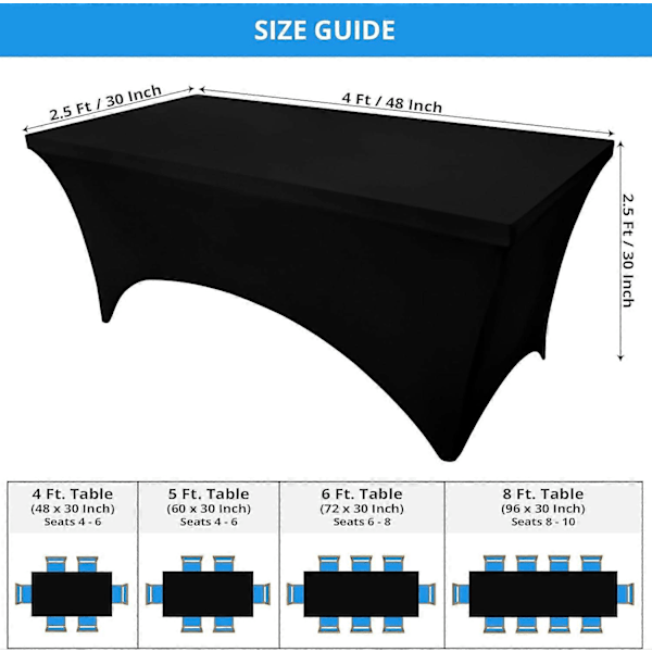 Køkken Spandex Dug 2 Pak [4FT, Sort] Stram, Tætsiddende, Vaskbar og Rynkebestandig Stretch Rektangulær Havebordsovertræk