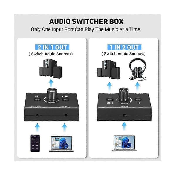 3,5 mm Audio Switch, 2 Input 1 Output/1 Input 2 Output Audio Splitter Switch, Audio Switch Box Edition d