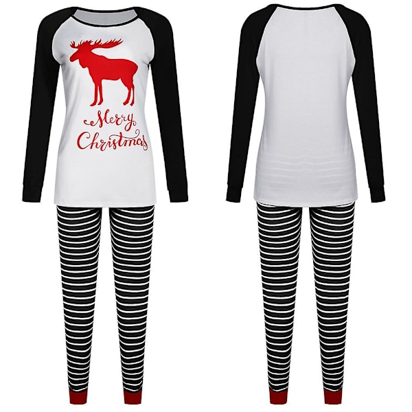 Naisten set Joulukuvioidut pitkähihaiset Topit Printed housut Pyjamat Lounge Wear Black L