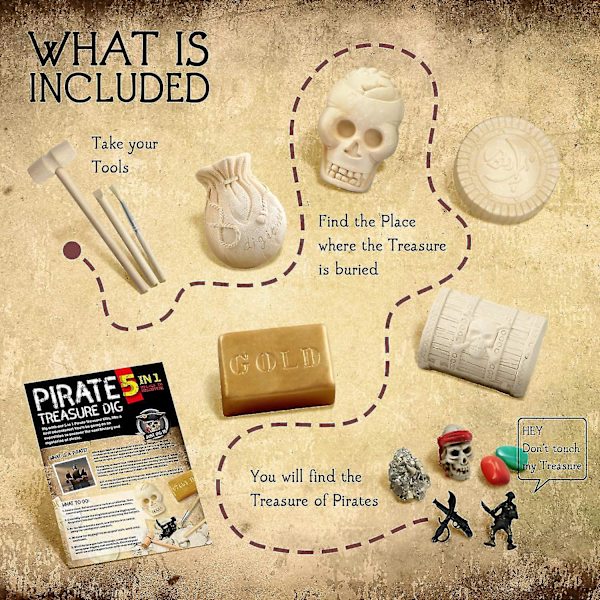 Pirate Treasure Dig Kit Ädelstenar Dig Kit 5 Tegelstenar Treasure Mining Kit Piratleksaker Stamleksaker Pedagogiska festpresenter Julklapp