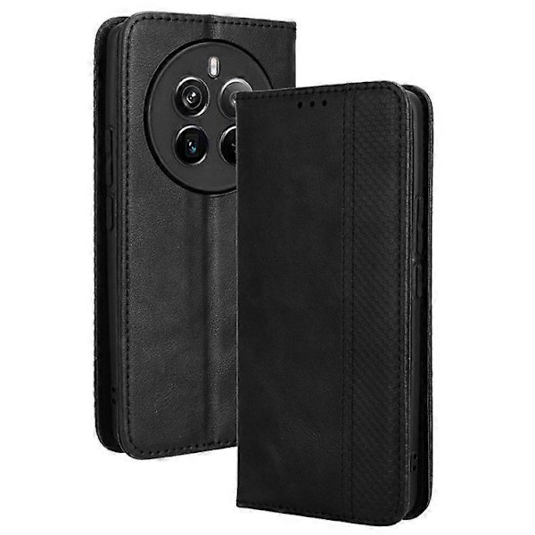Kompatibelt Skal för Realme 12 Pro 5G / 12 Pro+ 5G Stöttåligt TPU Skal Läder Retro Textur Telefonskydd Black