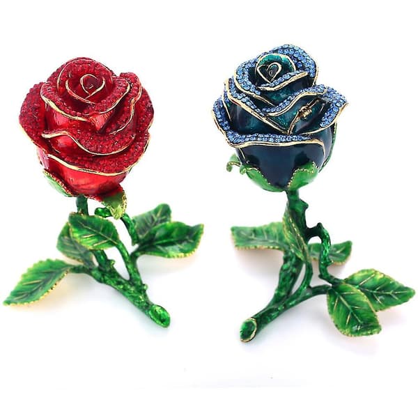 Rosblomma Strass Metall Smyckeskrin Ornament Vardagsrum Sovrum Dekor Q