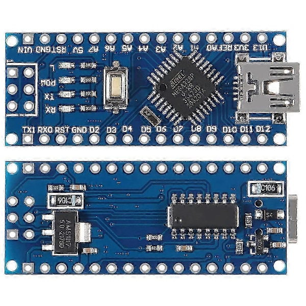 4 stk. ATmega328P Nano Board CH340 5V 16M Micro-Microcontroller Board med PIN Headers Pin Usolgt