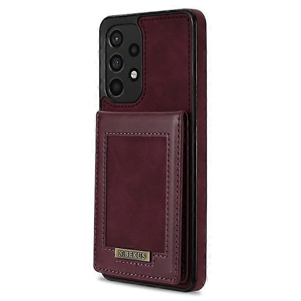 N.BEKUS Yhteensopiva Samsung Galaxy A53 5G Pudotussuojattu Puhelinkotelo Jalusta RFID Pystykorttipidike PU Nahka+TPU Suoja WineRed