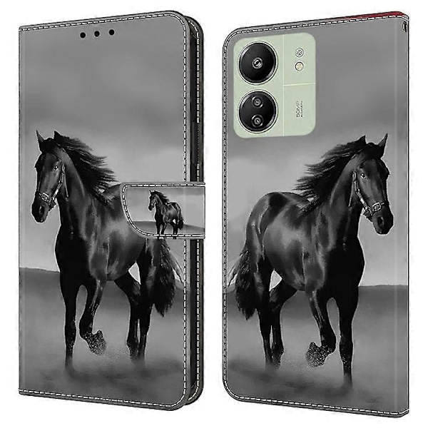 Kompatibelt för Xiaomi Redmi 13C / Poco C65 4G Mobilskal PU Läder 3D Mönster Flip Folio Fodral Black