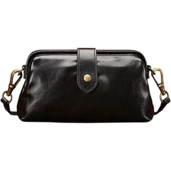 Premium Läder Retro Handgjord Väska, Dam Vintage Läder Handväska Axelväskor Messenger Bag Doktorväska (Svart)