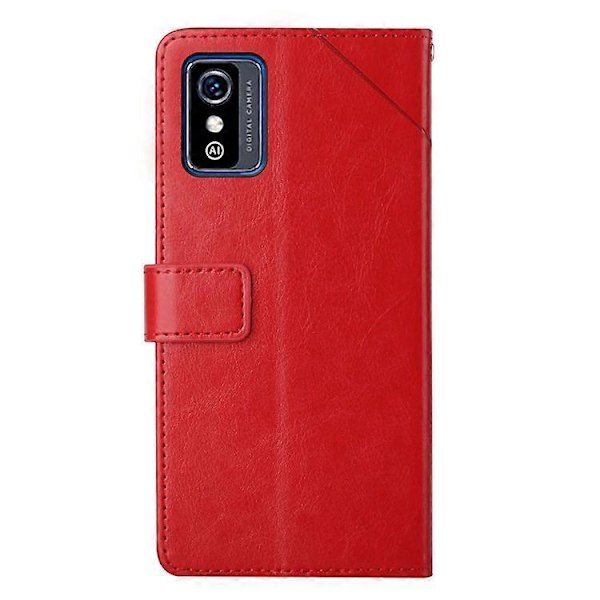 Kompatibelt för ZTE Blade L9 Anti-fingeravtryck Y-formade Linjer Präglat Handrem Magnetiskt PU Läder Ställ Telefonskal med Plånbok Red