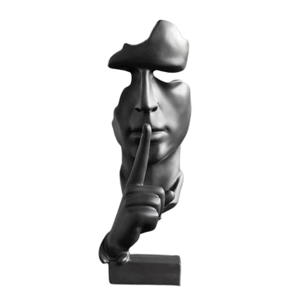 Stillhet Er Gull Statue Tenker Skulptur Abstrakt Vær Stille Grå