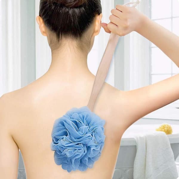 Langt håndtak eksfolierende loofah, dusjsvamp, kroppsskrubber, dusjpuff