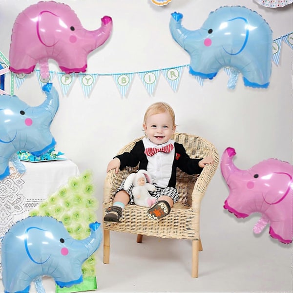 8 Pak Elefant Balloner Blå Pink Søde Elefantform Aluminium Balloner til Baby Shower Forsyninger Kønsafsløring Festartikler Dyretema Fest Fødselsdag
