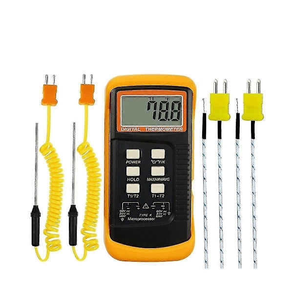 Digital K-typ Termokopplings Termometer (-50-1300c) Med Dubbla Kanaler 4 Sondes Handhållen Hög Temperatur