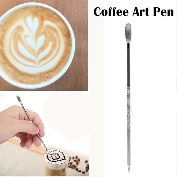 Blomritpenna i rostfritt stål, kaffelattepenna lämplig för baristor för att göra lattekonst, kaffe DIY-penna, robust och hållbar