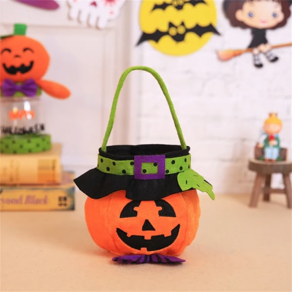 Halloween godispåsar Tecknad pumpa Häxa Ghost Handhållen present tygpåse Trick or Treat för barn Helloween Party Inredningstillbehör 1pc E