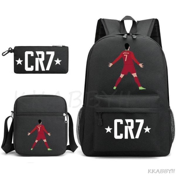 CR7 skolevesker 3 stk Stor bokryggsekk for tenåringer Gutter Jenter Reise Bærbar PC Mochila Escolars Red