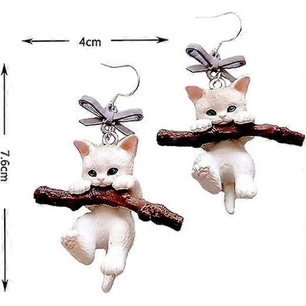 Yndige Hvide Kat Øreringe 3D Resin Kat Klemmer en Gren Drop Dangle Øreringe Tegneserie Dyre Smykker Øreringe til Kvinder Piger