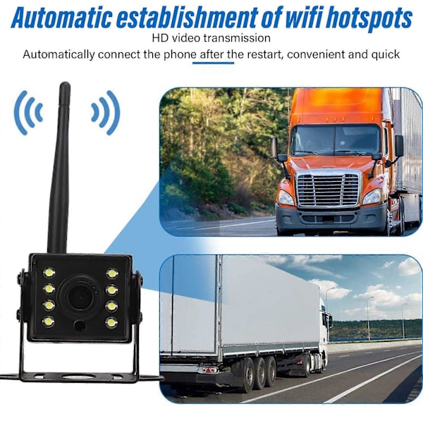 WIFI 12V till 24V Trådlös Backkamera Vattentät HD IR Mörkerseende Backkameror För Buss Lastbil