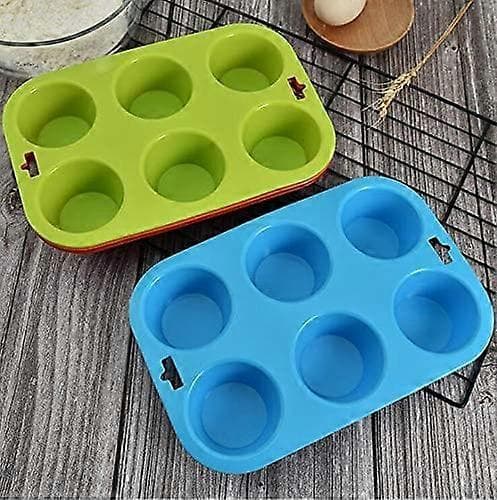 Sæt med 2 store non-stick silikone 6 muffinsforme - Blå-Grøn