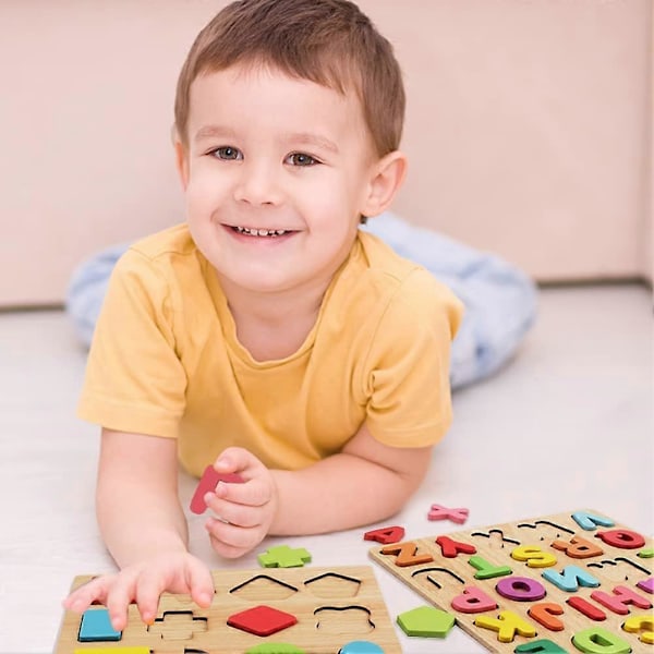 Träpussel för småbarn, 3-pack Trä ABC Alfabet Nummer Form Pussel Småbarn Lärande Pusselleksaker för Barn 3-6 År Gamla Pojkar & Flickor, Förskola