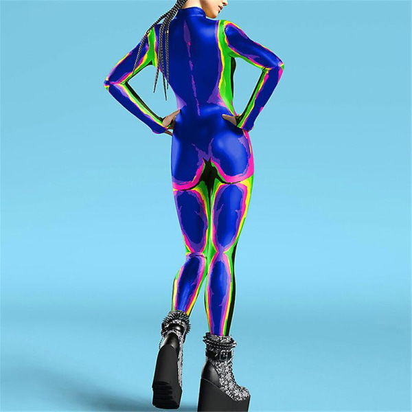 Naisten muoti 3D- thermal / printed cosplay-asu Halloween-juhla rave-body, jossa peukalonreiät style 2 L