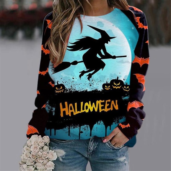Halloween Sweatshirts Dam Höst Pumpa Långärmade Skjortor Blus Pumpa Grafiskt printed Crewneck Pullover Top style 2 5XL