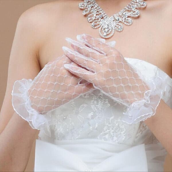 Korte blondehandsker til kvinder, elegante sommerprinsessehandsker til formelle og festlige bryllupper