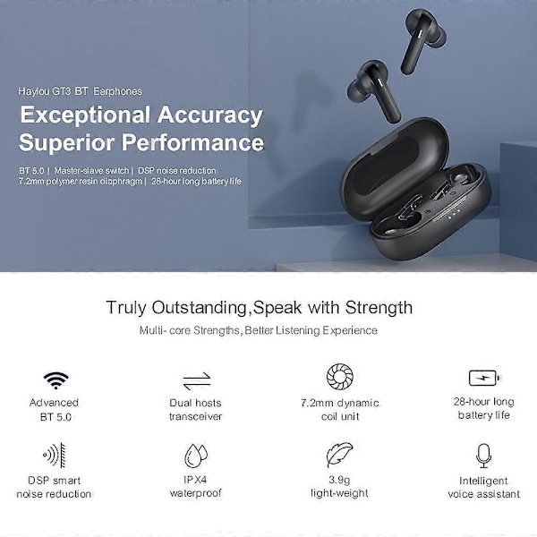 Haylou GT3 In-Ear Øretelefoner BT 5.0 Hodetelefoner med Berøringskontroll LED Strømdisplay Stereo Lyd DSP Støyreduksjon IPX4 Vanntett Binaural Design US